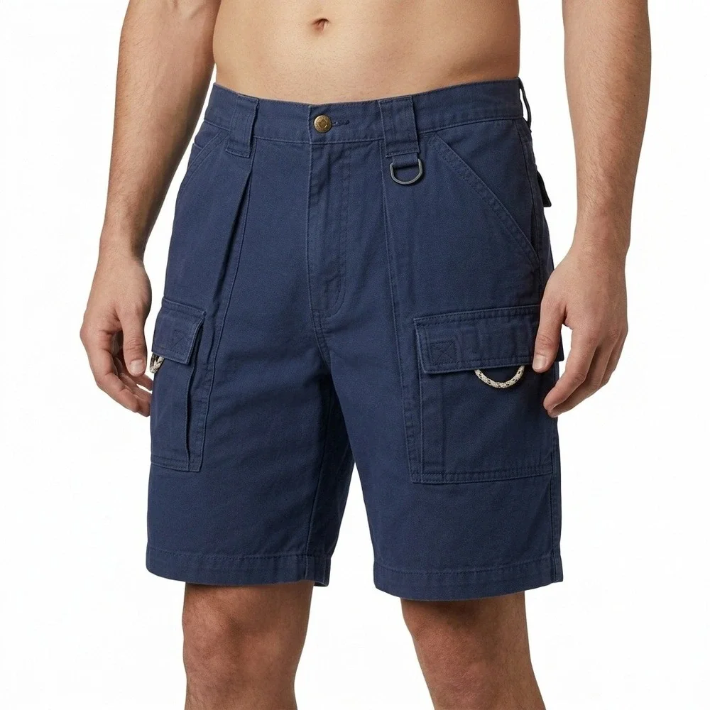 Columbia PFG Cargo Shorts Mens Medium Blue Fishing Utility Cotton 7in Inseam Vtg
